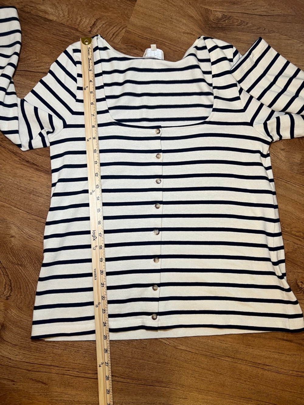 Sézane Women’s Large Navy White Striped 100% Cotton Boat Neck Button Down Shirt - Picture 10 of 10